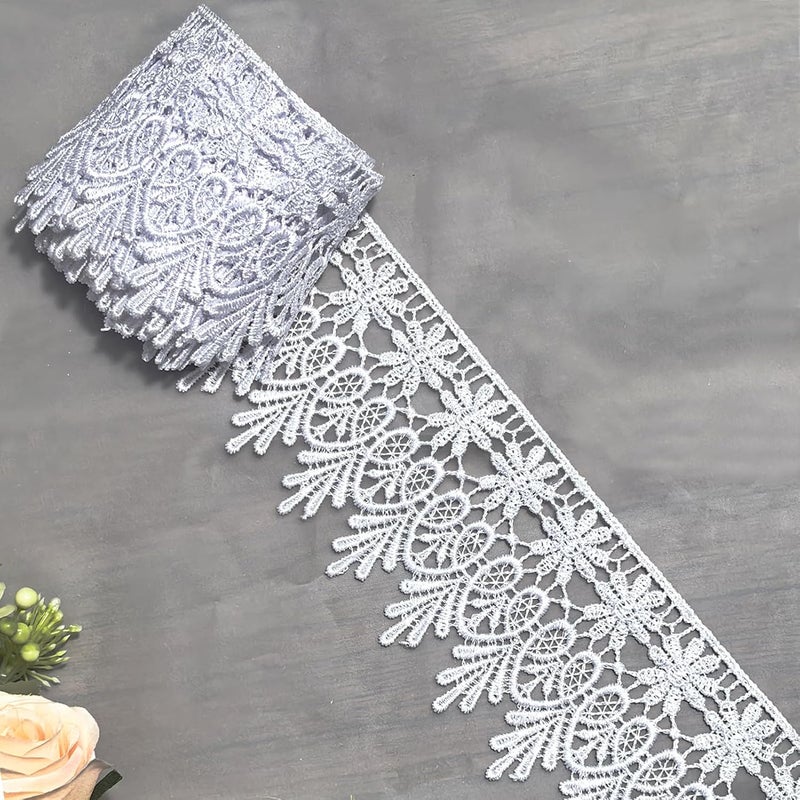 DKKUAYANGUP (Pure White Floral Lace Trim - 5 Yards, 9cm Wide | Wedding Dress Embellishment, Gift Packaging, Party Decor | DIY Sewing & Craft Supplies - Image 5